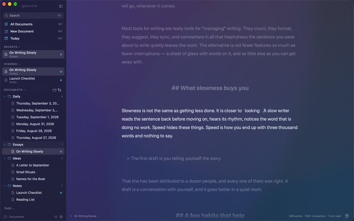Focus mode with typewriter scrolling